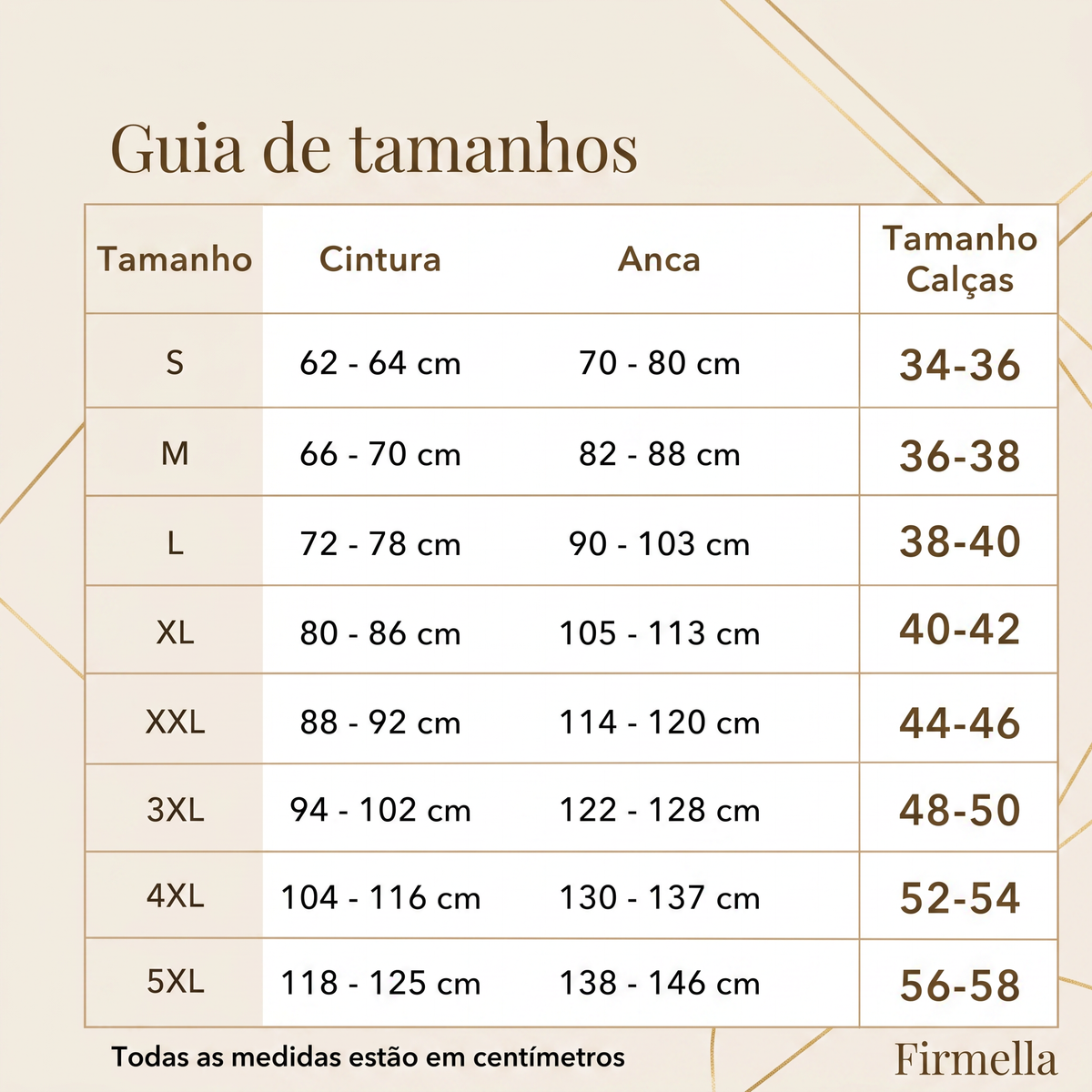 Guia de tamanhos Firmella